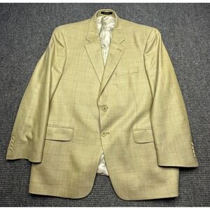 Tallia Blazer Mens 43R Beige Check Silk Wool Sport Coat Two Button Canada Jacket